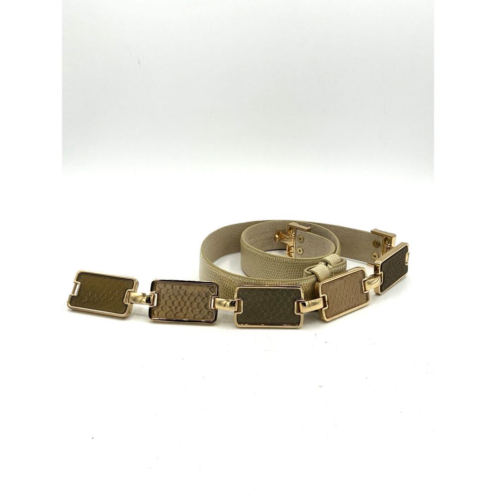 Chico’s Leather Belt – Resin Panel Links Gold Tone Hardware Size Medium